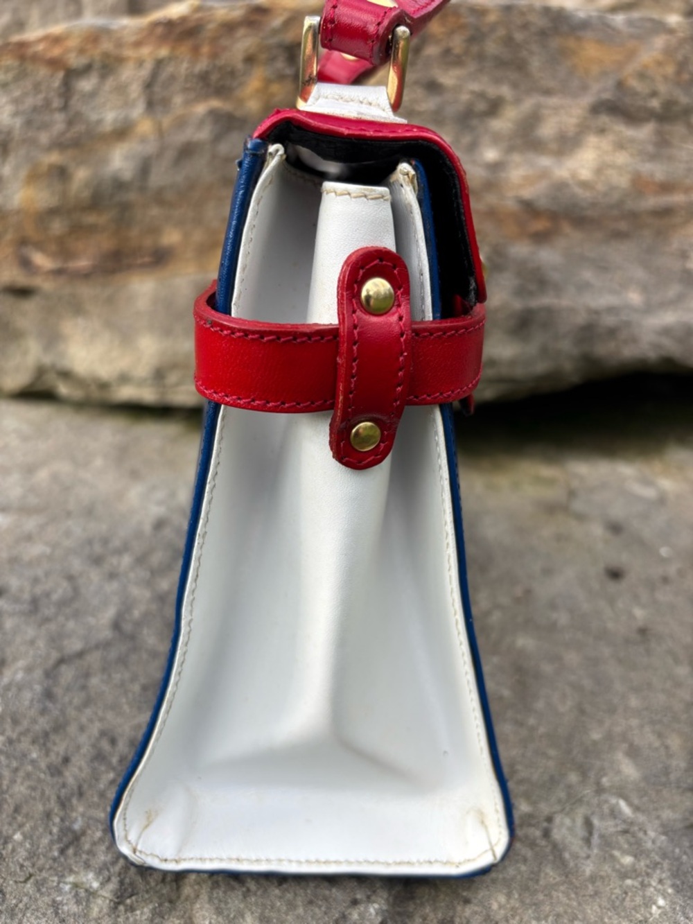 VINTAGE/ Never Used/ ITALY Classic Red White and Blue Leather Top-Handle bag.OBO - Picture 5 of 14